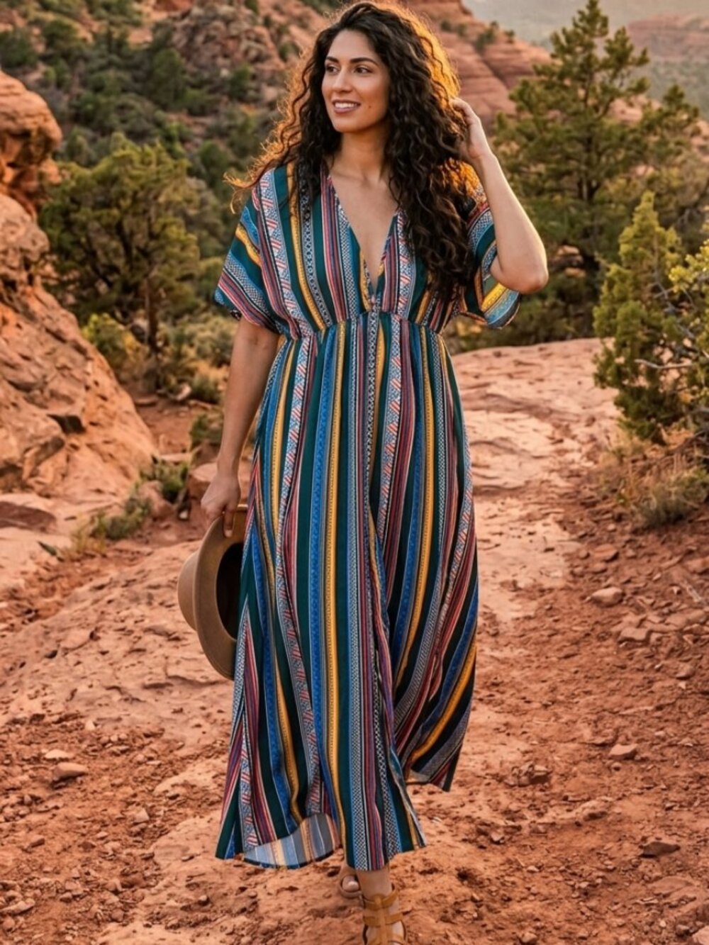 SHEIN Curve Boho Ethnic Western Maxi Dress 2XL Fits Like L XL Geometric Tribal